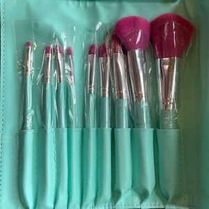 9 piece Mint Pink/Green Makeup Brush Set